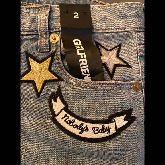 EXPRESS GIRLFRIEND FIT PATCHWORK DENIM JEANS - Picture 2 of 5